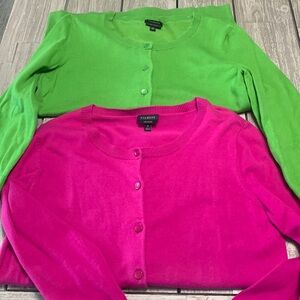 Set 2 Small Talbots 3/4 length sleeve Pima Cardigan sweaters pink and green
